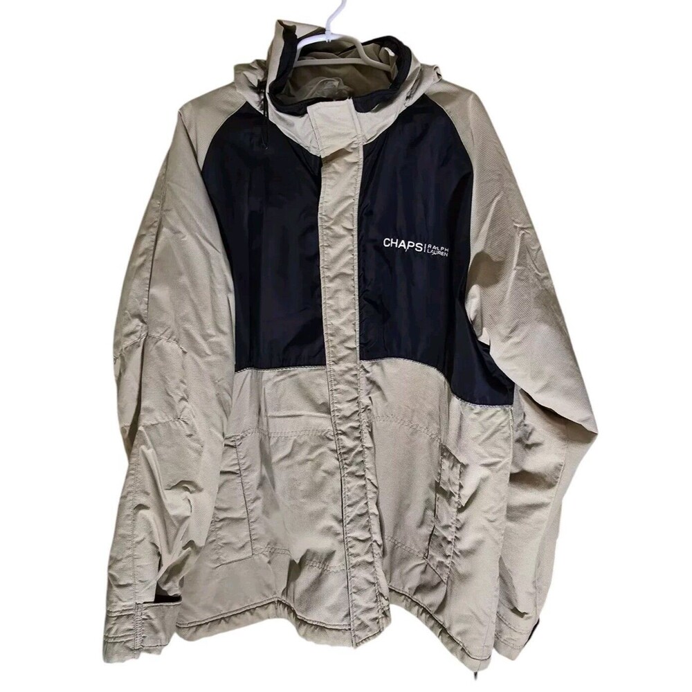 Vtg Ralph Lauren Chaps Winter Jacket Mens XL NavyTan Hood NEEDS ZIPFIX Does Snap